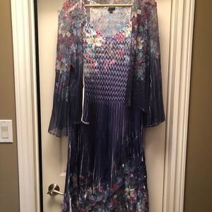 Komarov Indigo Blue Meadow Cocktail Dress with Jacket